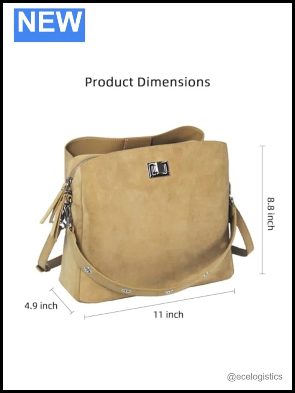 Genuine Leather Suede Hobo Tote Bag with Removable Strap
